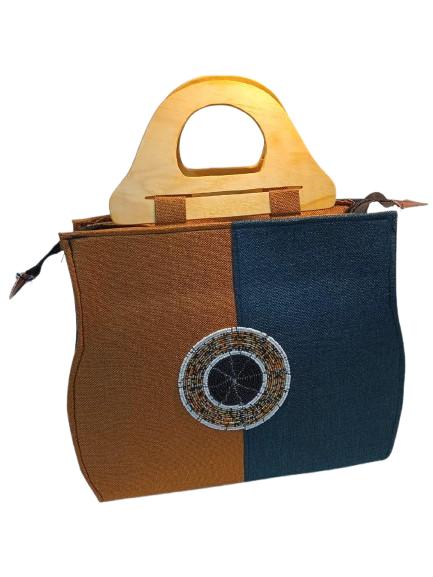 Beaded handbags with wooden handle