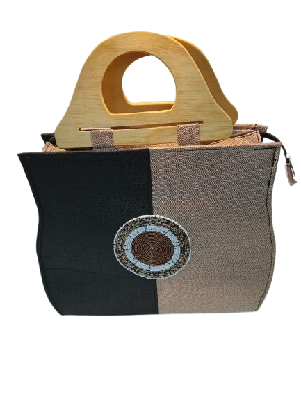 Beaded handbags with wooden handle