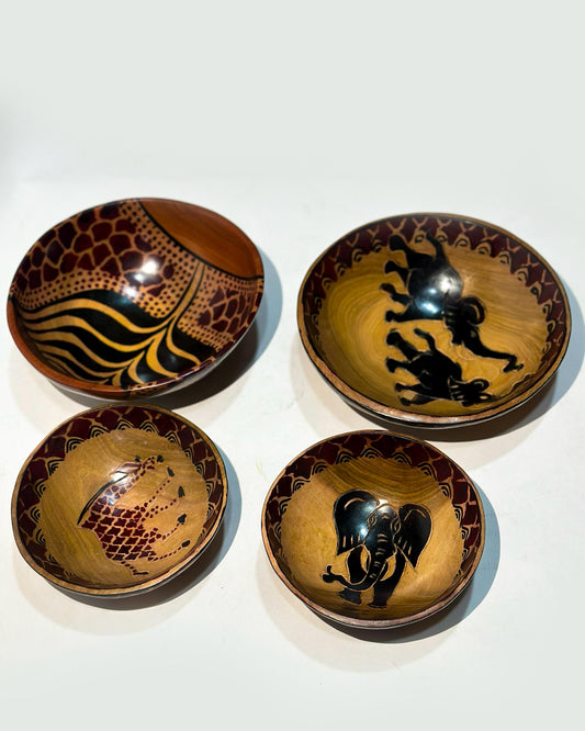Decorated wooden bowls