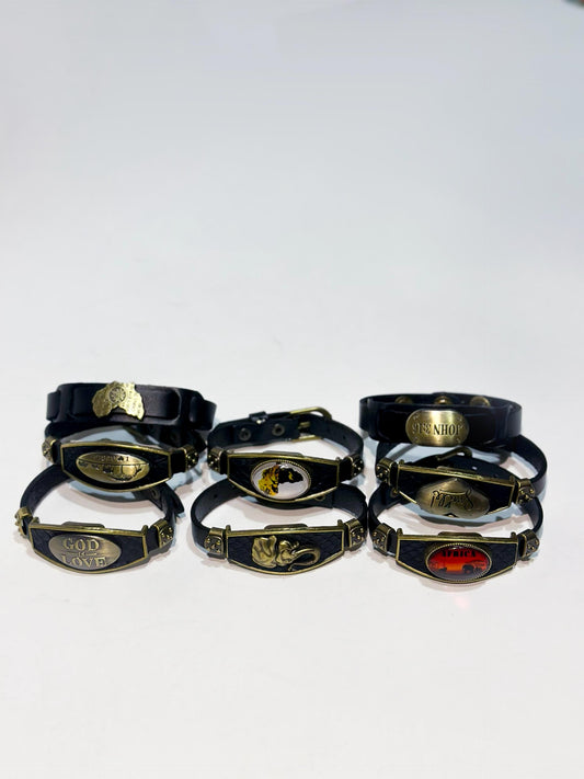 Leather & metal bangles